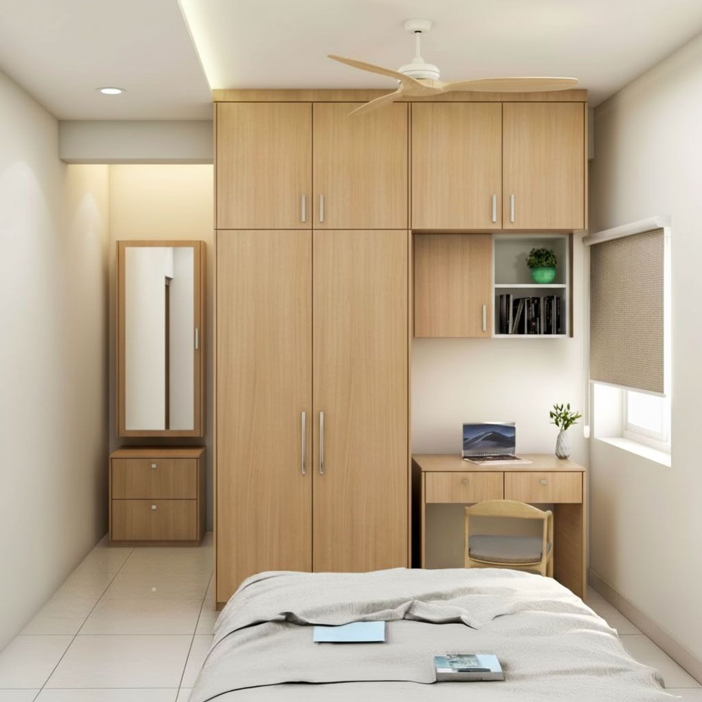 Contemporary-2-Door-Swing-Wardrobe-Design-With-Overhead-Storage-Cabinets