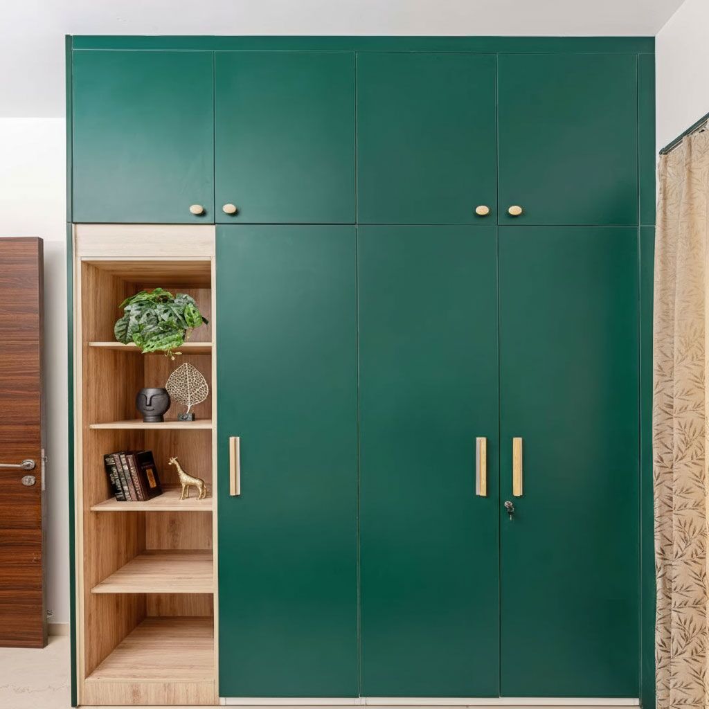 Contemporary-3-Door-Swing-Wardrobe-Design-With-Open-Shelf-Niche